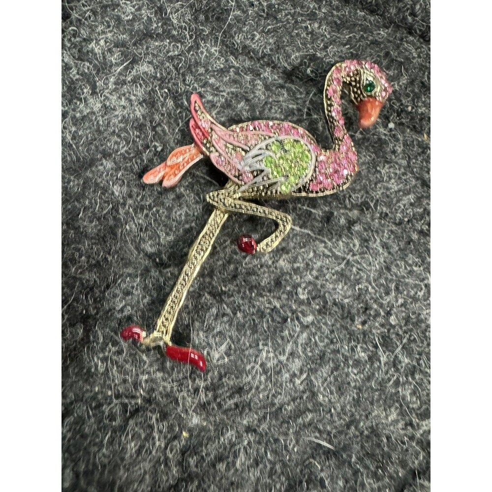Flamingo Brooch Shiny Beaded Pink and Green One Leg Flamingo GET YOUR PINK BACK